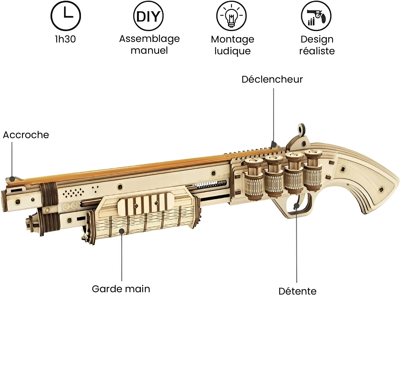 Pistolet À Élastique - puzzle 3d en bois