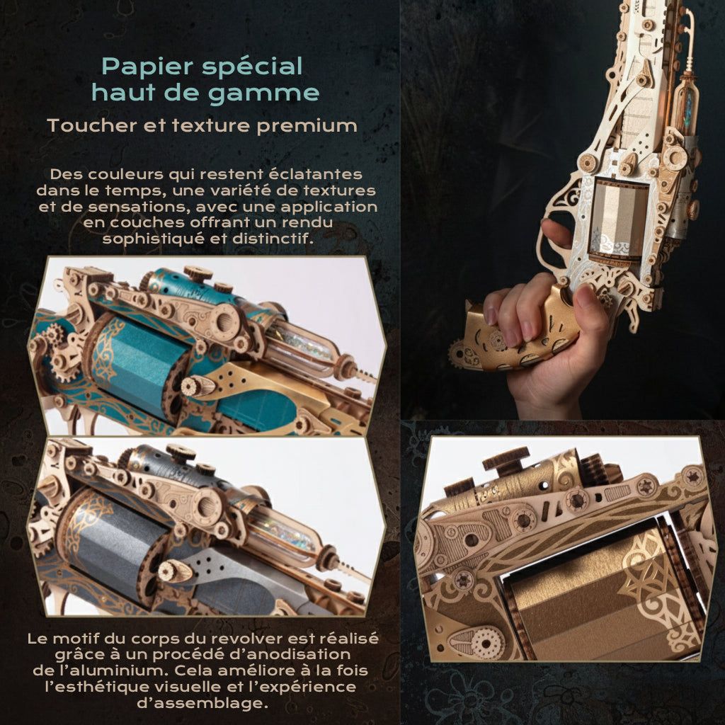 Revolver Steampunk - puzzle 3d en bois