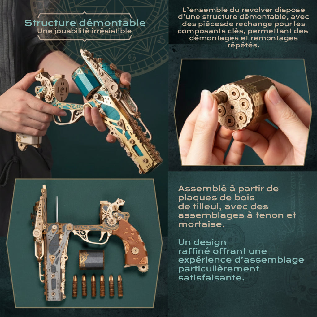 Revolver Steampunk - puzzle 3d en bois