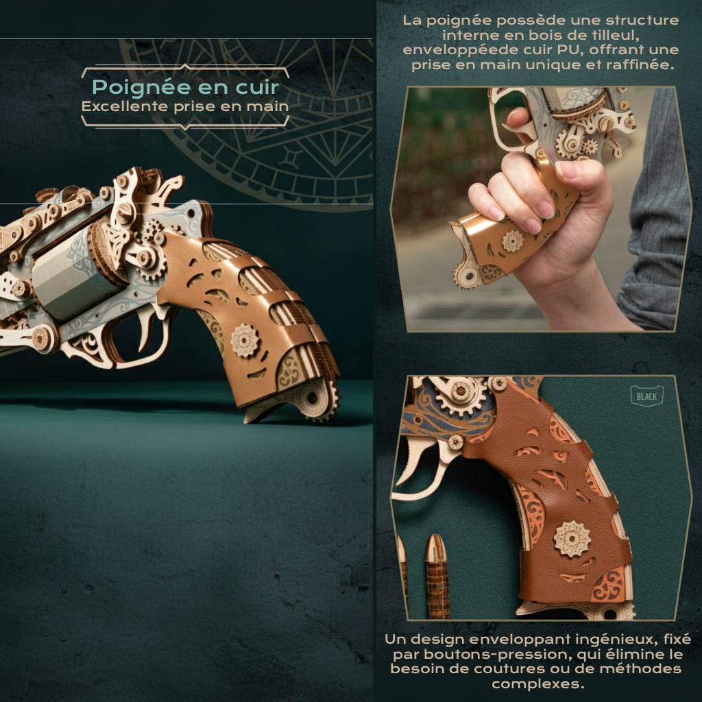 Revolver Steampunk - puzzle 3d en bois