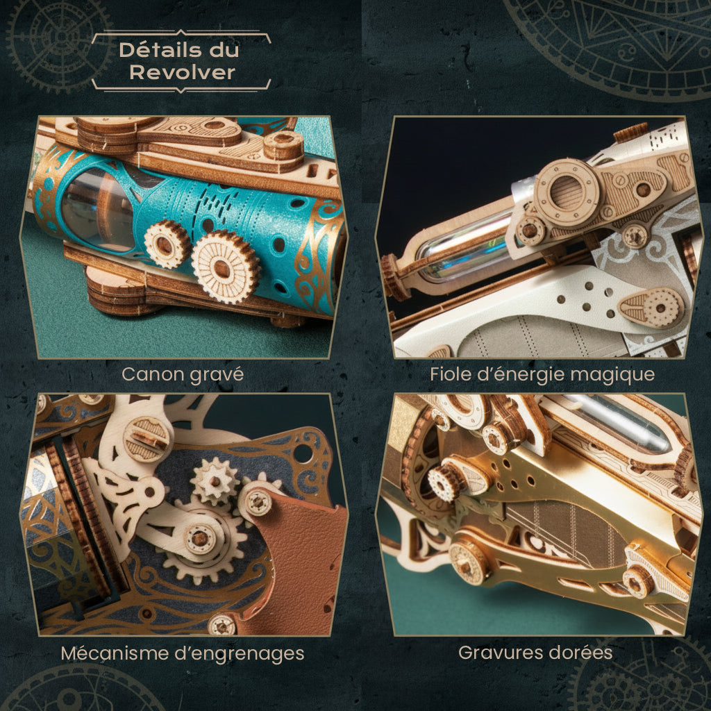 Revolver Steampunk - puzzle 3d en bois