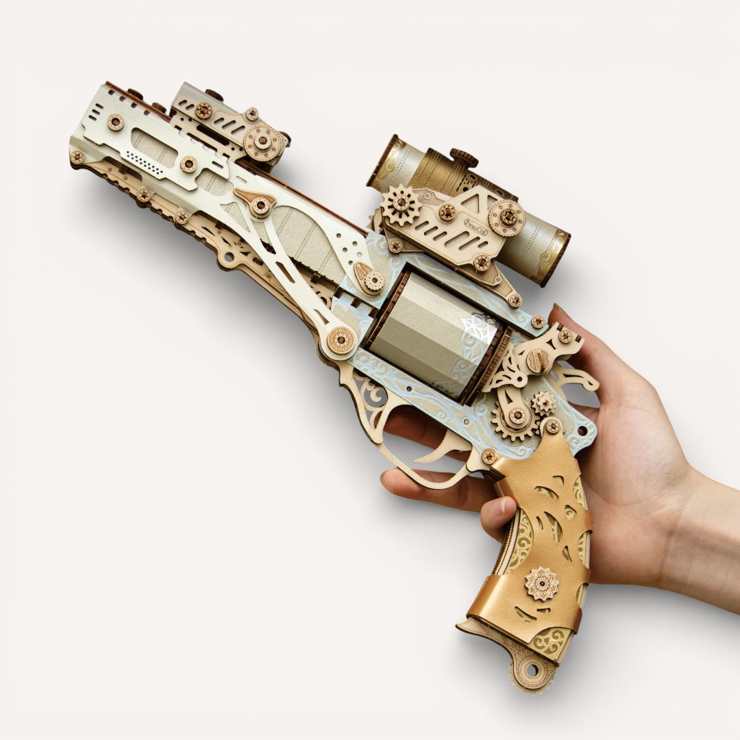 Revolver Steampunk - puzzle 3d en bois