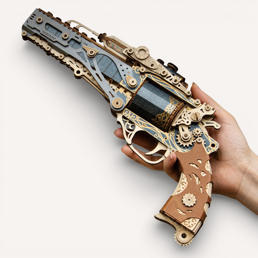 Revolver Steampunk - puzzle 3d en bois