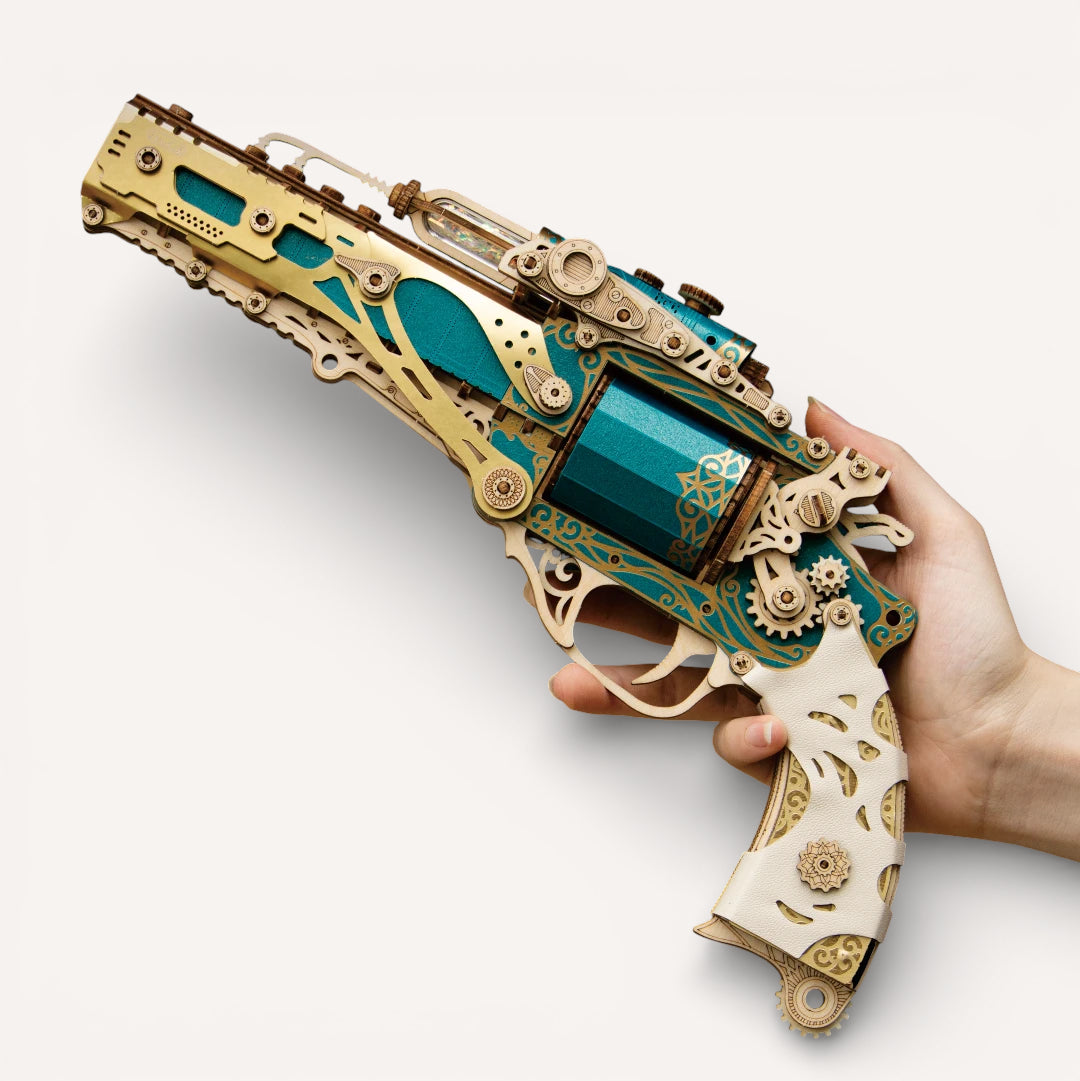 Revolver Steampunk - puzzle 3d en bois