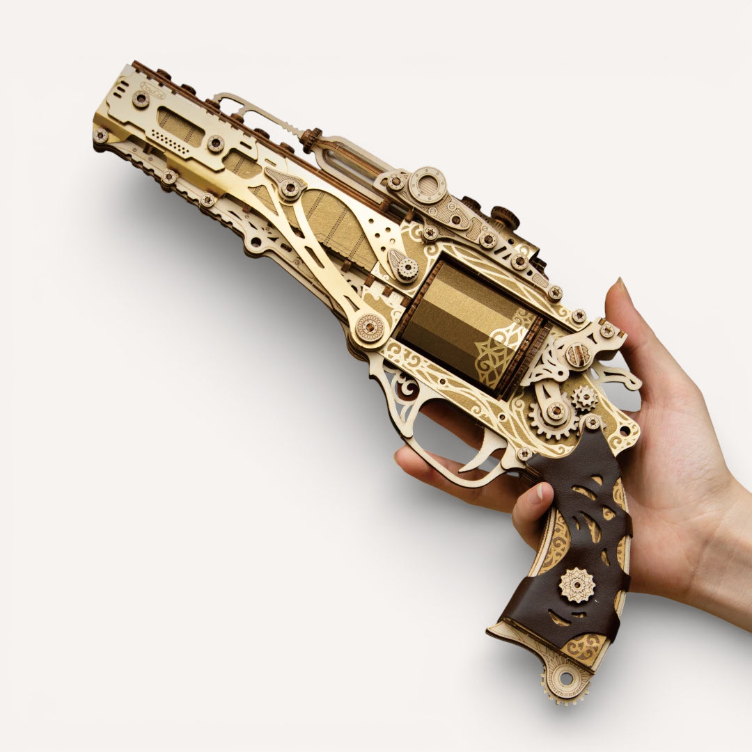 Revolver Steampunk - puzzle 3d en bois