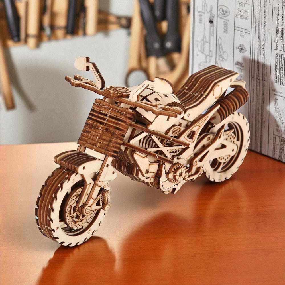 Puzzle 3D Bois Moto : Construisez votre chef-d'œuvre mécanique unique !