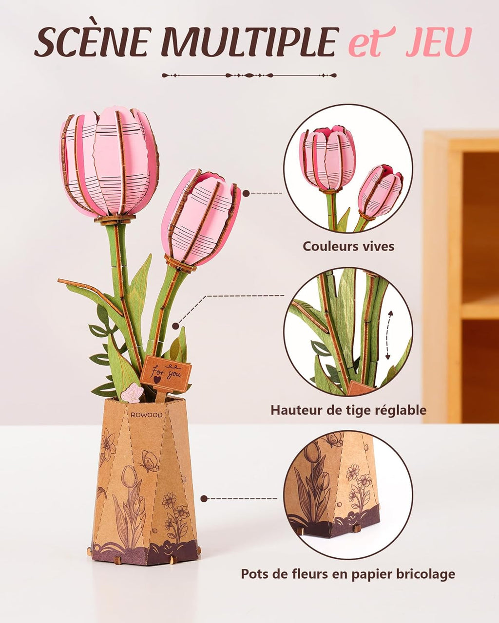 Puzzle 3d Tulipe Rose : Créez une œuvre florale unique et captivante